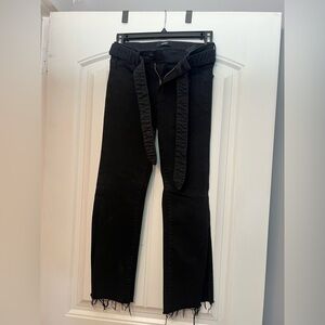 Vervet Black High-Rise Women's Jeans with Tie Belt and Slit on Leg - size 24